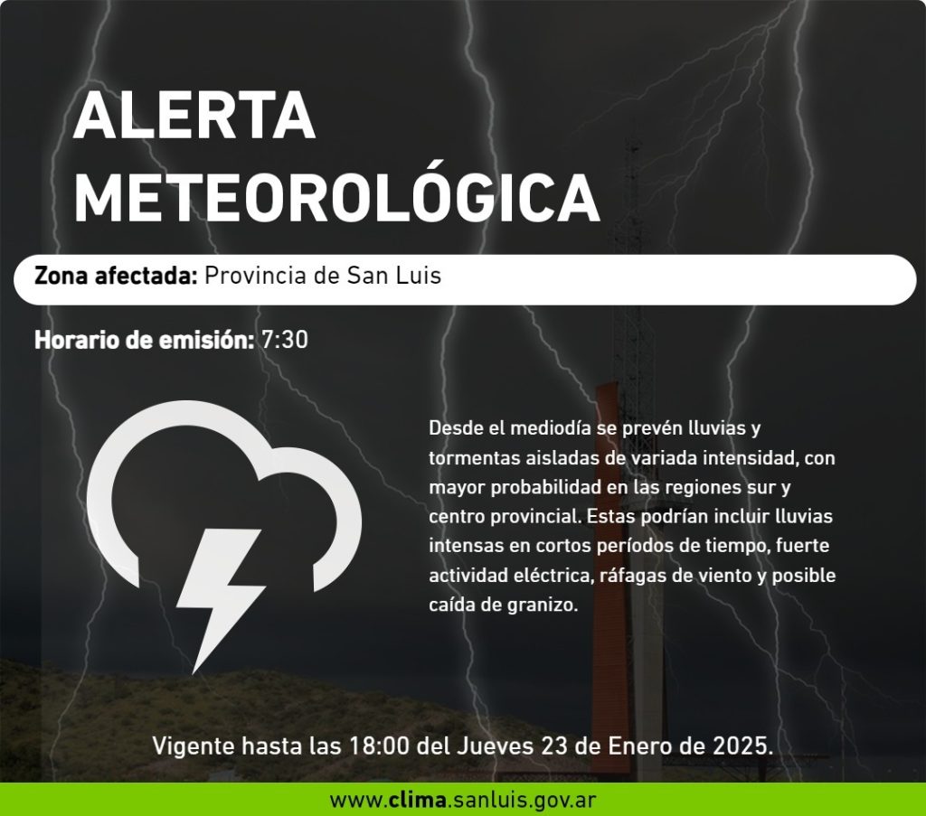 Alerta meteorológica por tormentas fuertes para hoy