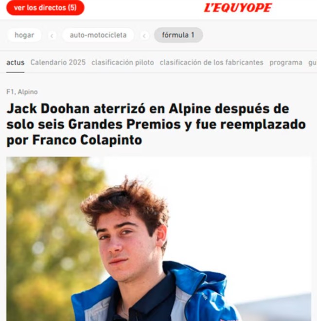 La prensa francesa ubica a Colapinto como piltoto titular en Imola